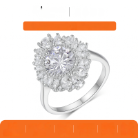 wholesale S925 Sterling Silver Vintage Royal Style Round Moissanite Ring for Women with Ornate Floral Design, Luxurious and Grand-Gold 2.0 carat (with certificate)  9 US