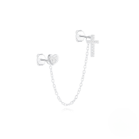 wholesale S925 Sterling Silver Star Moon Tassel Chain Inlaid Zircon Earrings, Korean Style Heart Unique Design Bright Silver-Single silver plated #3 925 silver