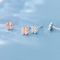 wholesale 925 Sterling Silver Ear Studs Women Korean Style Fashion Ins Wind Minimalist Four-Leaf Flower with Diamond Inlay Fashion Earrings G3011-0-0