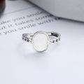 wholesale S925 Sterling Silver Retro Vintage Egg-shaped Creative Design Carpe Diem English Round Plaque Open Ring-0-1