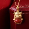 wholesale 925 Silver Gold-Plated with Earthen Red Agate Inlay, Chinese Zodiac Ox Year Link Pendant Necklace with Certificate-0-0
