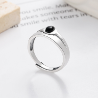 wholesale S925 sterling silver double-layer black agate drip resin design ring, trendy ins minimalist style index finger ring-1109FJ/approx. 3.3g>Adjustable opening