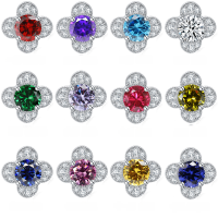 wholesale 925 Silver Four-Leaf Clover Earrings Women's Fashion Plum Blossom Shape Sterling Silver Earrings High-End Minimalist NicheIns Style Wholesale-White【April】 925 silver