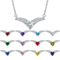 wholesale S925 Sterling Silver Heart-shaped Pendant Zodiac Necklace for Women, Small and Fashionable European and American V-shaped Collarbone Chain, Wholesale-0-0