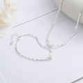 wholesale S925 Sterling Silver Korean-style Sweet Design Unique Detailing Mixed Pearl Elegant Commuter Necklace-0-0