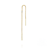 wholesale S925 Sterling Silver Four-prong Zircon Chain Tassel Ear Threader Earrings-Single gold 925 silver