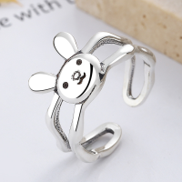 wholesale S925 Sterling Silver Korean-style minimalist double-layer hollow line cute rabbit design Year of the Rabbit open ring-YFJ787/approx. 4.2g>925 silver