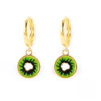 wholesale S925 Sterling Silver Enamel Fruit Drop Earrings, Fashionable And Creative European And American Hot-sale Earrings-Gold-Kiwi