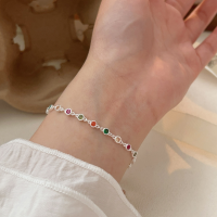 wholesale S925 Sterling Silver Korean Version Candy Rainbow Bracelet for Women, Sweet and Fresh, Fashionable and Niche, Versatile Accessory-Sterling silver