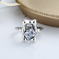 wholesale S925 Sterling Silver Light Luxury Style Magic Mirror Zircon Rectangular Exaggerated Asymmetrical Open-End Ring for Women-0-2