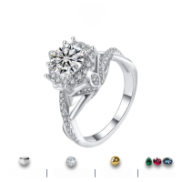 wholesale S925 Sterling Silver Cross-Border Exclusive D Color Moissanite Ring, 1 Carat Queen's Royal Style Engagement Ring for Women-1-carat white moissanite ring (with GRA certificate) US size 9