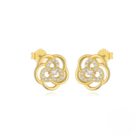 wholesale S925 Sterling Silver Fashionable Petal Zircon And Pearl Earrings, Korean Style Minimalist Studs-Gold#4 925 silver