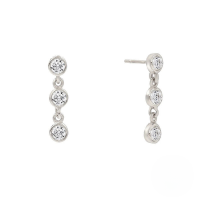 wholesale S925 Sterling Silver Ins Minimalist Three-zircon Stud Earrings,-Platinum