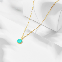 wholesale S925 Sterling Silver Inlaid with Artificial Square Turquoise and White Crystal Fresh Pendant Necklace for Women, Summer New Collection-Turquoise Necklace 925 Silver