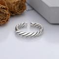 wholesale S925 Sterling Silver Vintage Distressed Handwoven Twisted Minimalist Cold Tone Versatile Open Ring-0-1