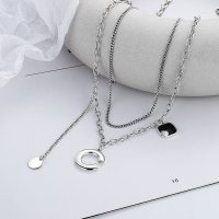 wholesale S925 Sterling Silver Korean-style New Creative Double-layer Letter C Resin Pendant Tassel Versatile Pendant Necklace-YL305/approx. 17.8g 925 silver