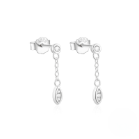 wholesale S925 Sterling Silver Geometric Star And Moon Earrings With Pearl, Zircon, And Fringe Chain-Platinum #2 925 Silver