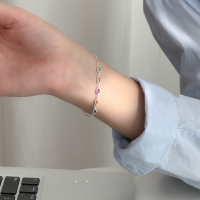 wholesale S925 Sterling Silver Ins Style Square Bracelet with Colorful Diamonds, Simple and Fresh Design for Women, Accessory Model S6926-S925 silver one gold 925 silver