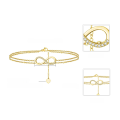 wholesale S925 Sterling Silver Double Layer Figure 8 Lucky Symbol Anklet with Adjustable 14K Gold Accent-0-1