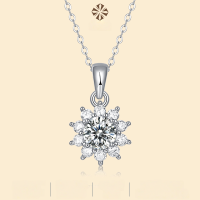 wholesale 925 Sterling Silver Fashionable New Style Sunflower Pendant Necklace for Women, Moissanite, Non-Fading, European and American Style, Live Streaming Ready, In Stock-1 carat moissanite &gt; 925 silver