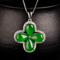 wholesale [925 Sterling Silver] Pendant with Appraisal Certificate, Fashion Women's Clavicle Chain, Four-Leaf Clover Inlaid Hetian Jade Pendant-0-0