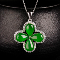 wholesale [925 Sterling Silver] Pendant with Appraisal Certificate, Fashion Women's Clavicle Chain, Four-Leaf Clover Inlaid Hetian Jade Pendant-Jadeite 6*9mm pendant (without chain)  925 silver