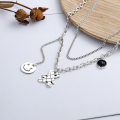 wholesale S925 Sterling Silver Internet-Famous Double-Sided Smiley Bear Element Black Zircon Pendant Double-Layer Collarbone Necklace-0-0