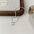 wholesale S925 Sterling Silver Tiny Grain Heart Best Friend Bracelet for Women, Korean New Style, Ins Minimalist Design, Elegant Heart-shaped-0-3