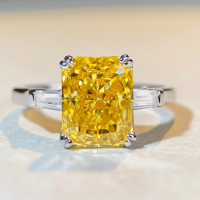 wholesale S925 Sterling Silver Ice Flower Cut Ring High Carbon Diamond Square Large Solitaire Ring Cross-Border European and American Jewelry Wholesale-Yellow Diamond-CBJZ141 No. 6