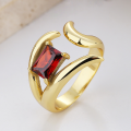 wholesale S925 Sterling Silver European and American Cross-Border Exaggerated Red Zircon Geometric Irregular Unisex Open Ring-0-1
