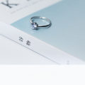 wholesale S925 Silver Women's Korean Style Minimalist Single Diamond Open Ring Adjustable Six-Prong Index Finger Ring J3128-0-2