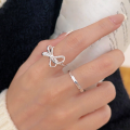 wholesale S925 Sterling Silver Bow Ring for Women, Korean Style New Ins Trend Minimalist Niche Adjustable Open Ring-0-0
