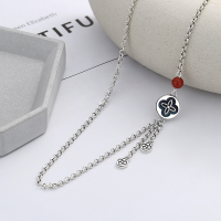 wholesale S925 Silver Vintage Style Resin Enamel Four-Leaf Clover Unique Design Personality Necklace for Women-YL522M/approx. 7.6g 925 silver