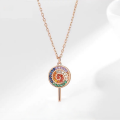 wholesale S925 Sterling Silver Lollipop Rainbow Candy Necklace with Swarovski Elements and Colorful Zirconia, Trendy Korean Micro-Paved Style-0-0