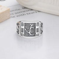 wholesale S925 Sterling Silver Creative Wide Band Auspicious Pattern Ring Ethnic National Style Unisex Ring-1067J/approx. 8.6g Opening adjustable