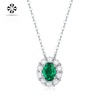 wholesale S925 silver necklace with Biyi pendant, chain set with lab-grown emerald, in stock, wholesale silver necklace jewelry-5*7 1 carat emerald 925 silver