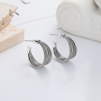 wholesale Metal S925 Silver Fashion Retro Aged C-Shaped Coil Minimalist Circle Metal Wind Niche Trendy Hoop Earrings Ear Clips-YQR464/approx. 6.8g 925 silver