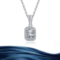 wholesale S925 sterling silver cross-border wholesale rectangular emerald halo moissanite pendant necklace women's silver jewelry accessories-0-1