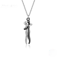 wholesale 925 Sterling Silver Lovers Embracing Pendant Necklace, An Amazon Best-selling Emotional Jewelry-S925 sterling silver black small 925 silver