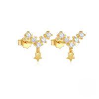 wholesale S925 Sterling Silver V-shaped Full Zircon Star Flower Earrings With Bow-Gold#6 925 silver
