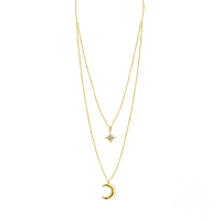 wholesale S925 Sterling Silver Double Layer Cross Star Moon Crystal Pearl Necklace For Women-Gold-Style 3 925 Silver