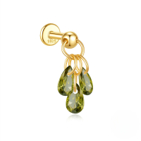 wholesale S925 Sterling Silver Ultra-sparkle Waterdrop Crystal Cartilage Flat Head Spiral Ear Piercing, A Versatile And Fast-selling Accessory On Aliexpress-Single gold#green diamond
