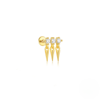 wholesale S925 Sterling Silver Zircon Flat Threaded Ear Cartilage Stud With European Row Zircon Cone Crown Pendant Drop Ear Jewelry-Single gold #1