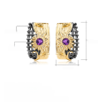 wholesale 925 Silver Italian Artisan Designer Earrings with Natural Floral Design and Genuine Amethyst Ear Studs-0-4