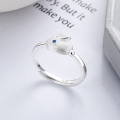 wholesale S925 Sterling Silver Cloud Tide Pavilion Dainty Year of the Rabbit Cute Little White Rabbit Jade Rabbit Design Adjustable Ring for Women-0-0