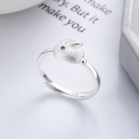 wholesale S925 Sterling Silver Cloud Tide Pavilion Dainty Year of the Rabbit Cute Little White Rabbit Jade Rabbit Design Adjustable Ring for Women-YFJ805/approx. 2.8g Adjustable opening