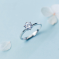 wholesale S925 Silver Women's Korean Style Minimalist Single Diamond Open Ring Adjustable Six-Prong Index Finger Ring J3128-0-1