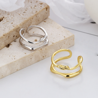 wholesale S925 Sterling Silver Korean-style Minimalist Ins Trend Knot Design Versatile Double-layer Open Ring-DJ1202F/white gold about 3.5g &gt; opening adjustable