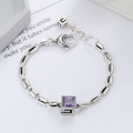 wholesale S925 Sterling Silver Geometric G Letter Clasp Heavy Work Bracelet with Unique Pattern and Colored Square Sugar Zirconia-0-0