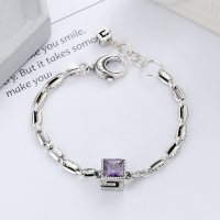 wholesale S925 Sterling Silver Geometric G Letter Clasp Heavy Work Bracelet with Unique Pattern and Colored Square Sugar Zirconia-178S/approximately 13.3g 925 silver
